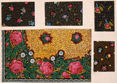 Textile Design, Pink Roses with Additional Colour Swags by Unbekannt Unbekannt